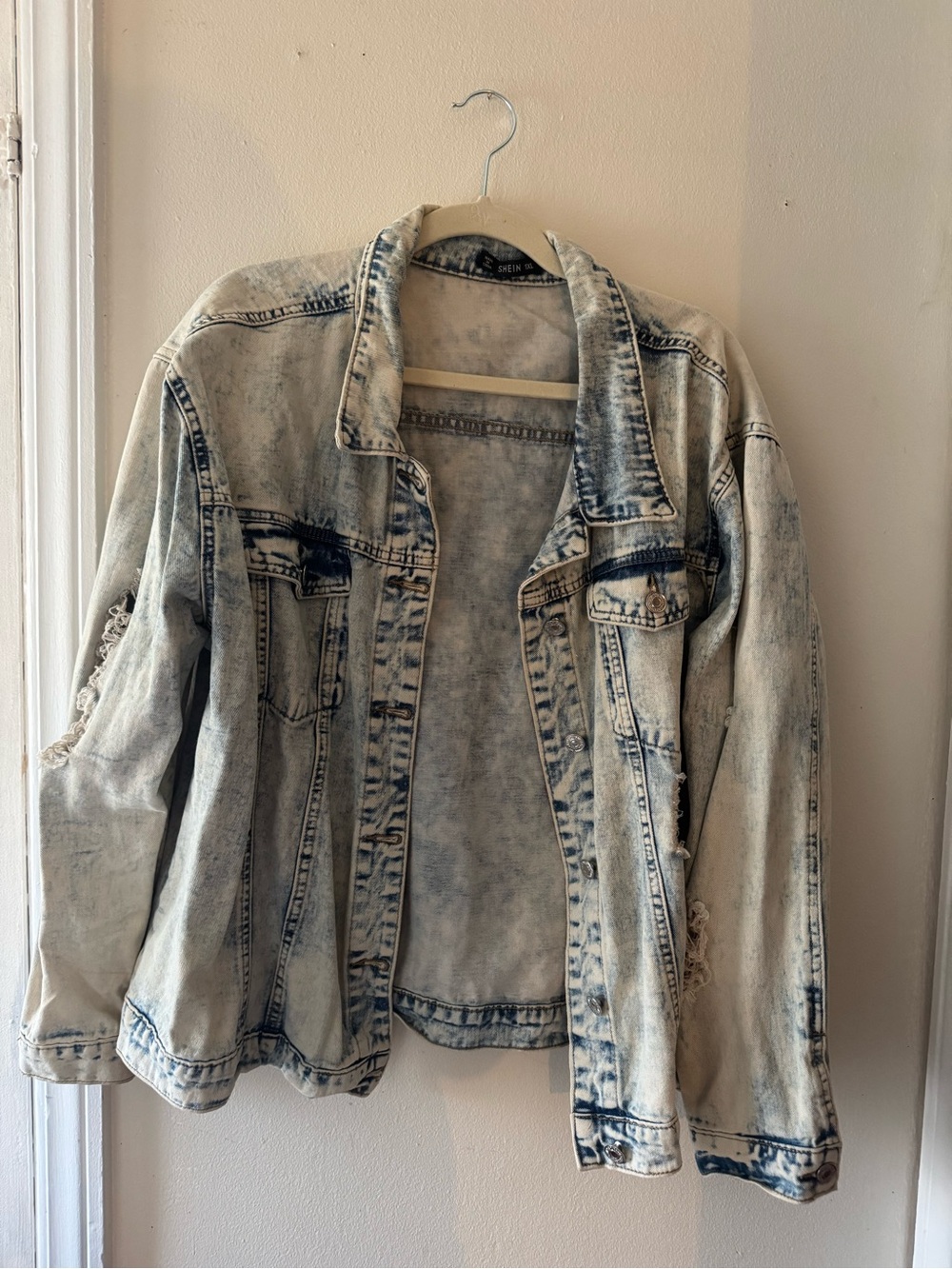 Distressed Acid-Wash Denim Jacket - Light Blue